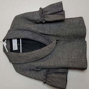 Trina Turk grey cropped bell sleeve ruffle blazer womens size 2 wool silk